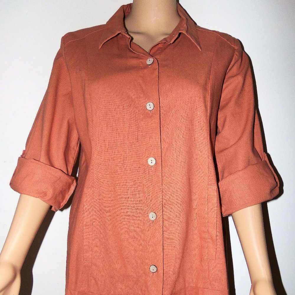 Simply Noelle Button Front Shirt with Cuff Sleeves - PUMPKIN